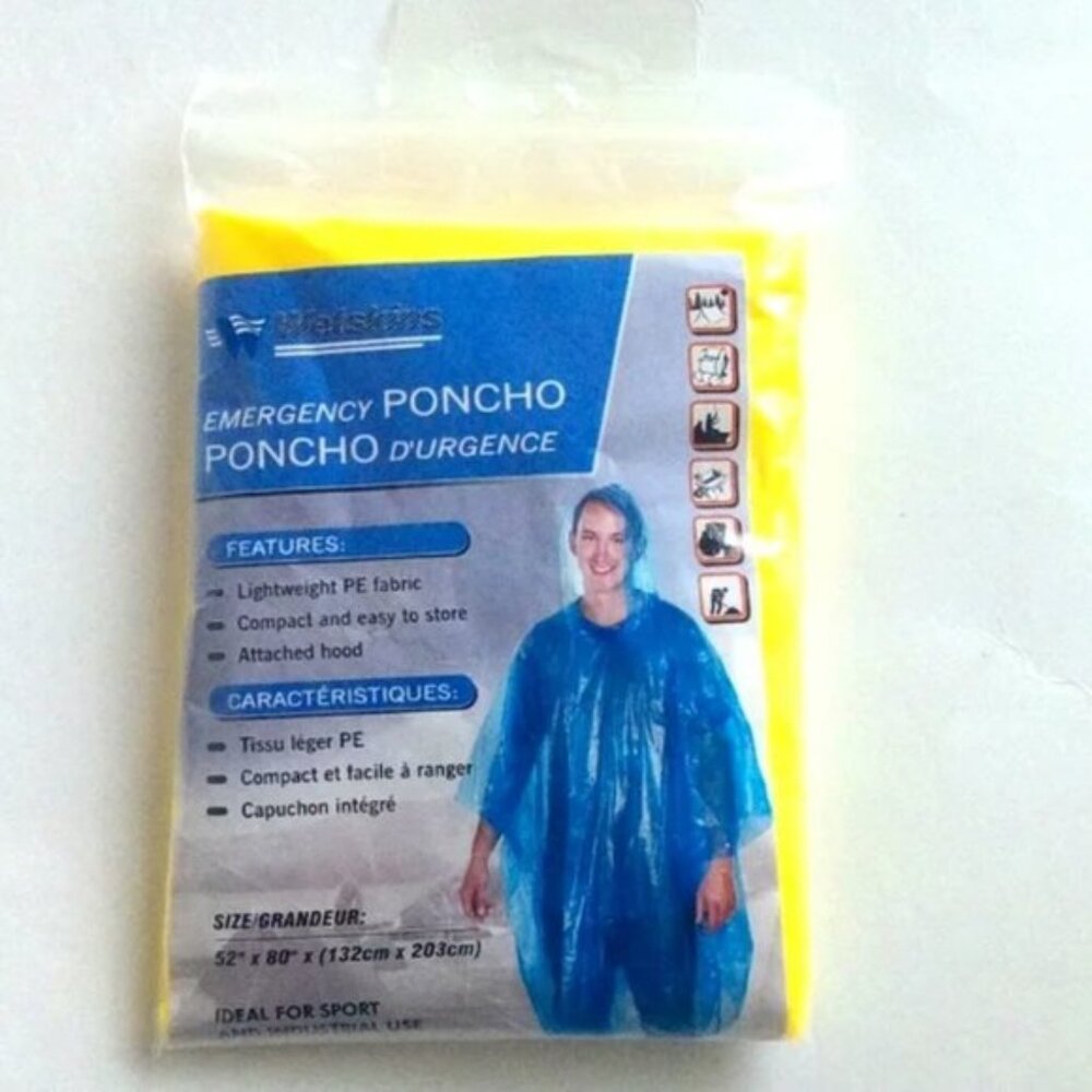 Wetskins Emergency Poncho Yellow Hooded Rain Coat One Size Reusable Lightweight